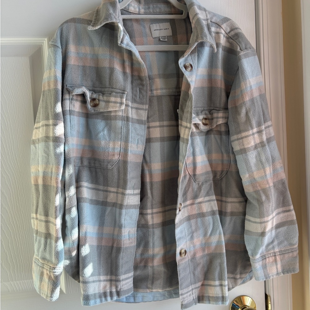AE Plaid Button-Up Shirt Jacket